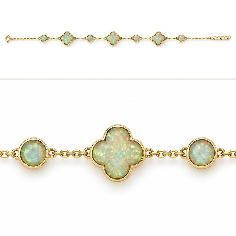 Clover station bracelet, gold-plated, white opal · OP236-GW