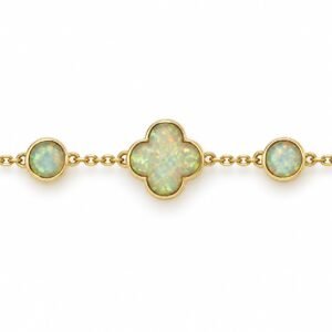 Clover station bracelet, gold-plated, white opal · OP236-GW