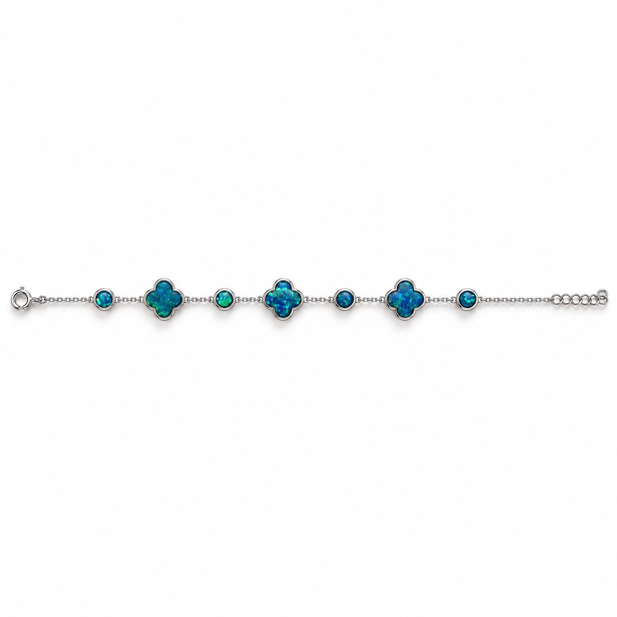 Clover and round opal station bracelet, blue opal · OP237-SB