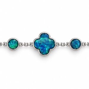 Clover and round opal station bracelet, blue opal · OP237-SB