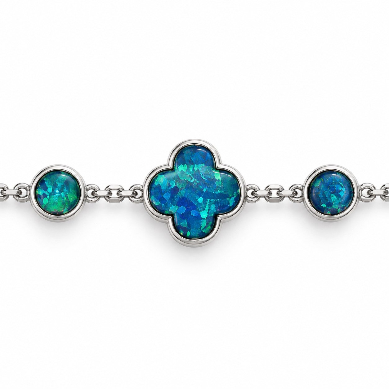 Clover and round opal station bracelet, blue opal · OP237-SB - Image 2