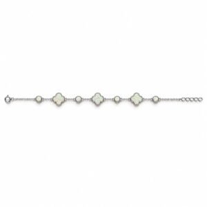 Clover and round opal station bracelet, white opal · OP237-SW