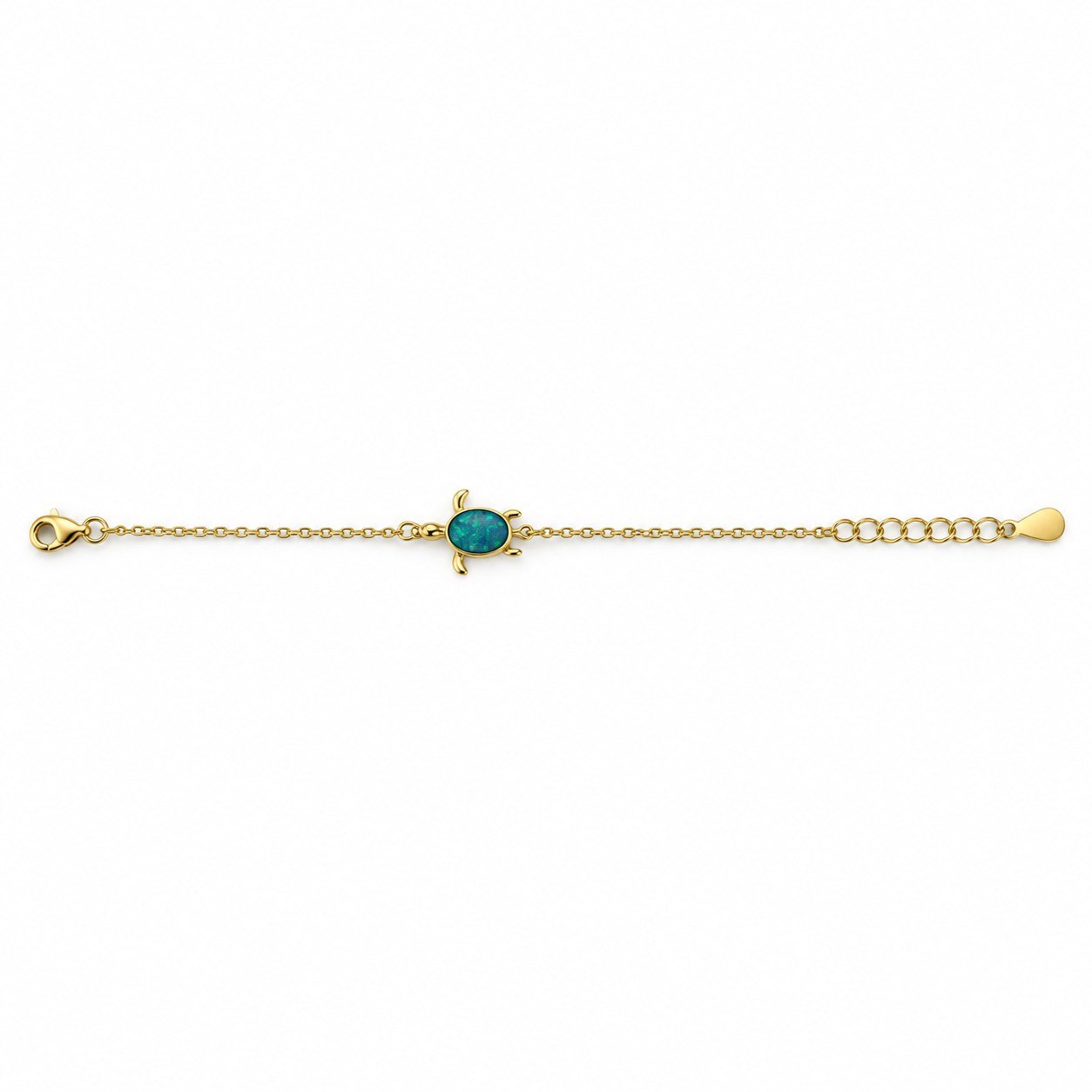 Sea turtle chain bracelet, gold-plated, blue opal · OP262-GB