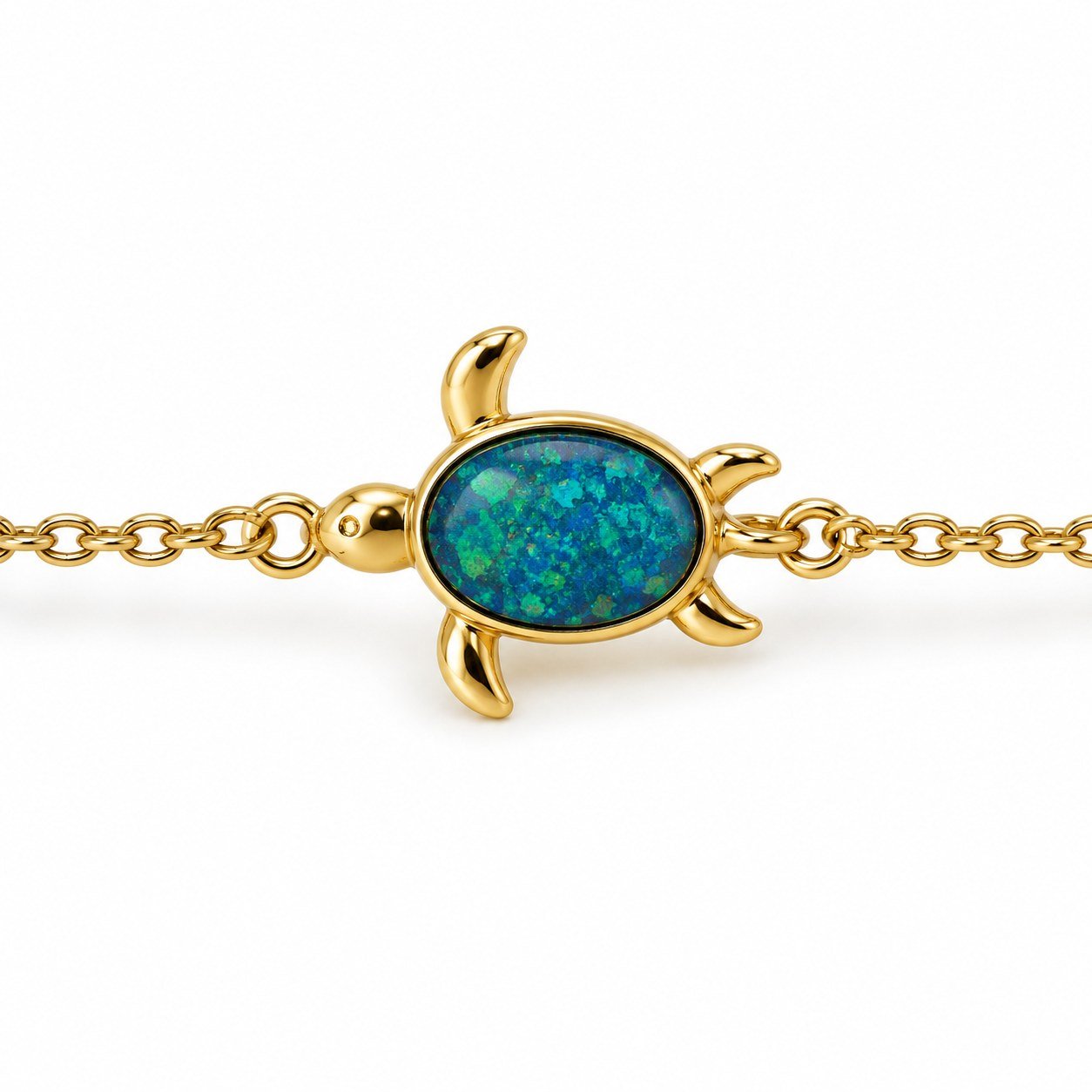 Sea turtle chain bracelet, gold-plated, blue opal · OP262-GB - Image 2