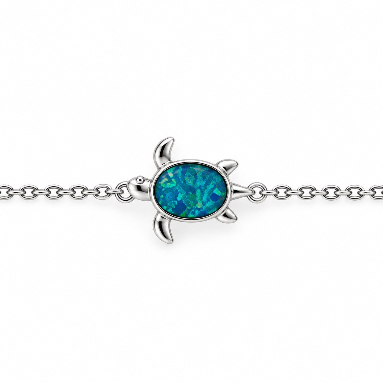 Sea turtle chain bracelet, blue opal · OP262-SB - Image 2