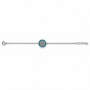 Round embossed disc chain bracelet, blue opal ring · OP28-SB