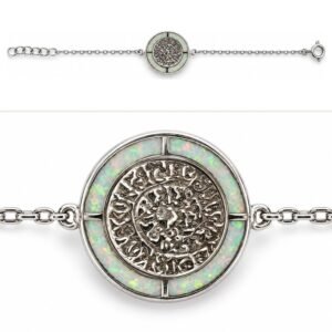 Round embossed disc chain bracelet, white opal ring · OP28-SW