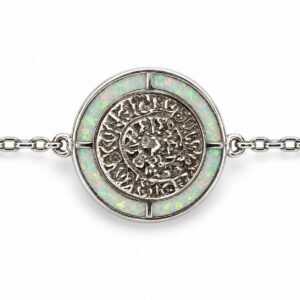 Round embossed disc chain bracelet, white opal ring · OP28-SW