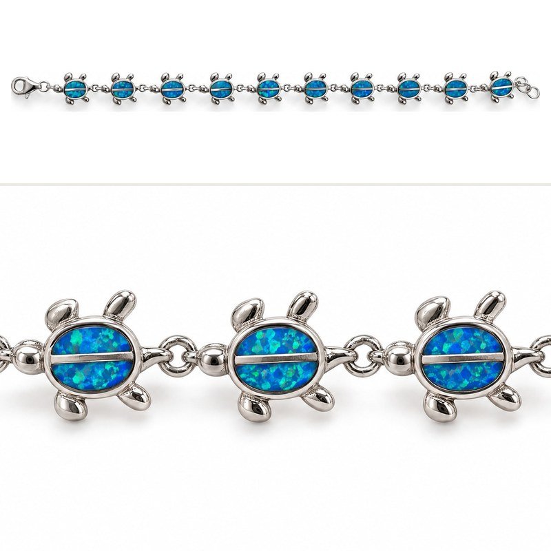 Sea turtle link bracelet, blue opal · OP56-SB