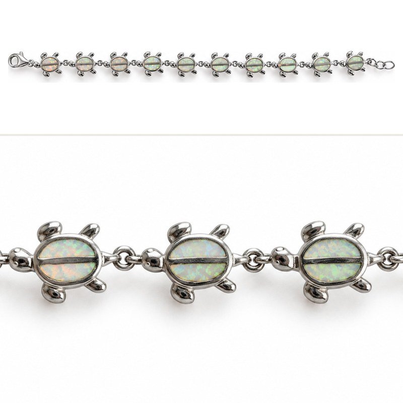 Sea turtle link bracelet, white opal · OP56-SW