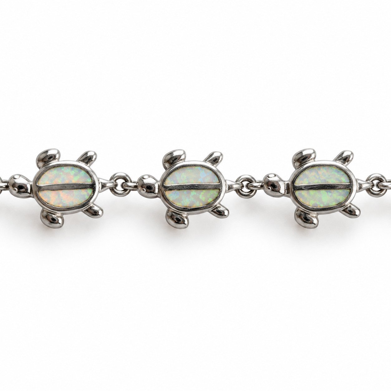 Sea turtle link bracelet, white opal · OP56-SW - Image 2