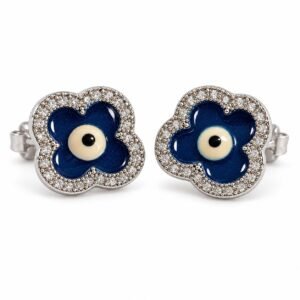 Clover evil eye stud earrings with crystal border · 306A