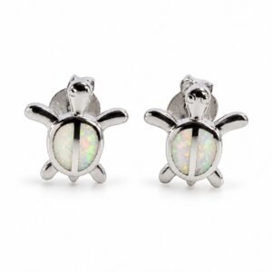 Sea turtle opal stud earrings, white opal · OP125-SW
