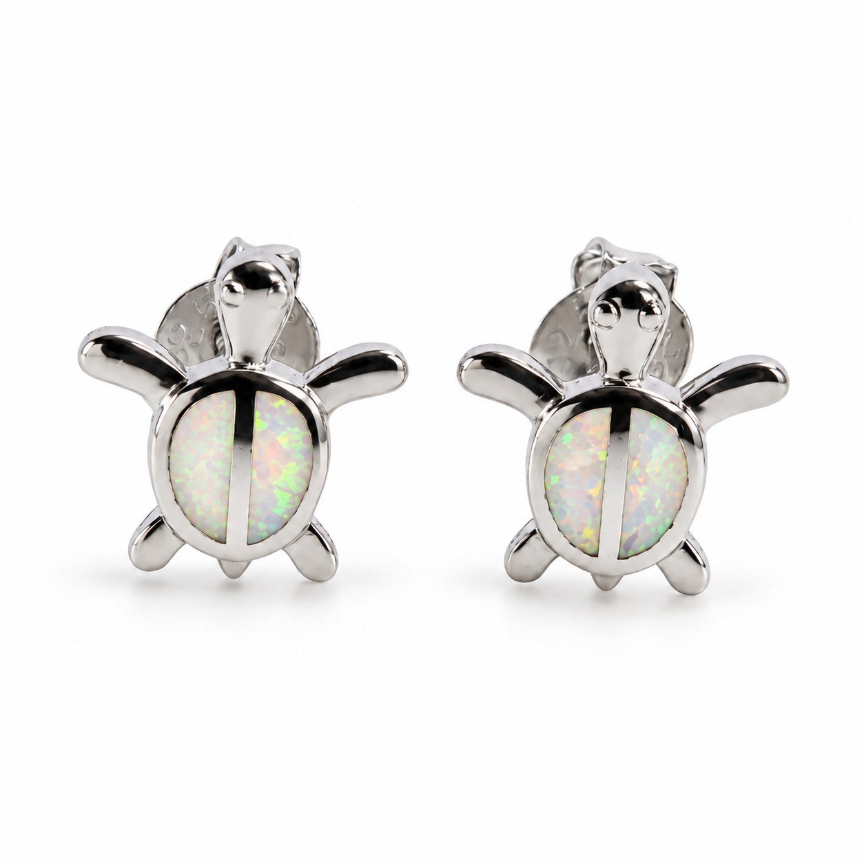 Sea turtle opal stud earrings, white opal · OP125-SW