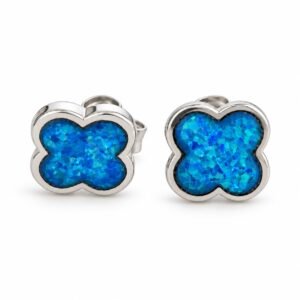 Clover opal stud earrings, blue opal · OP134-SB