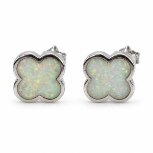 Clover opal stud earrings, white opal · OP134-SW