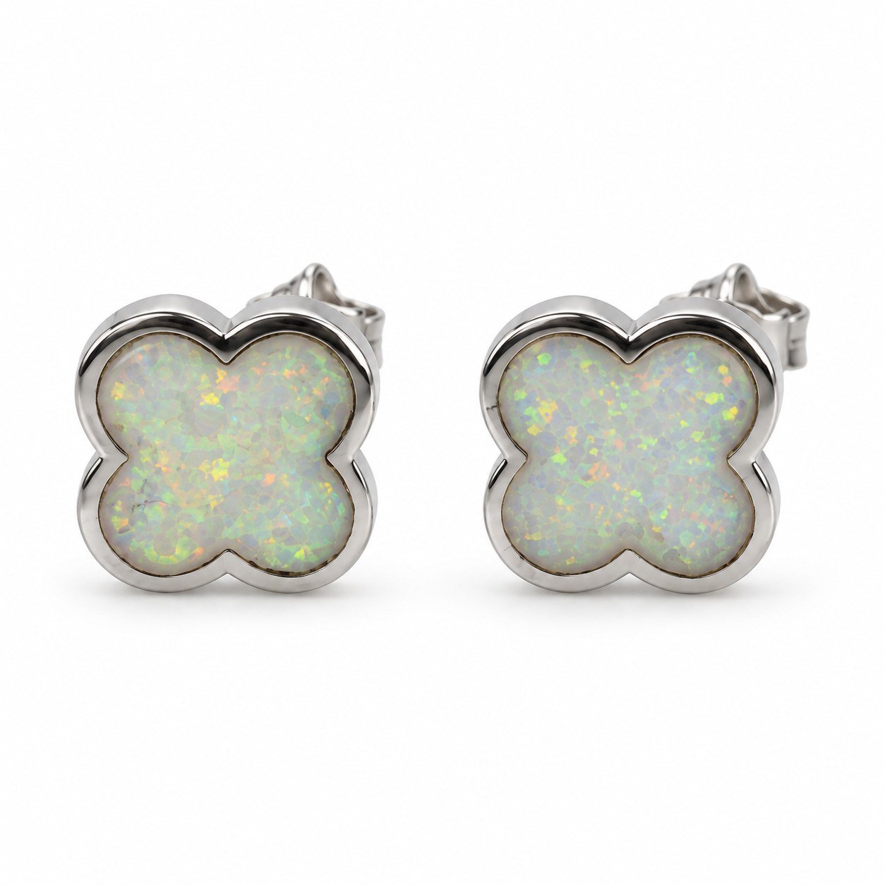 Clover opal stud earrings, white opal · OP134-SW
