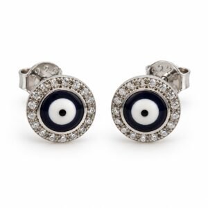 Evil eye stud earrings with crystal halo · OP137