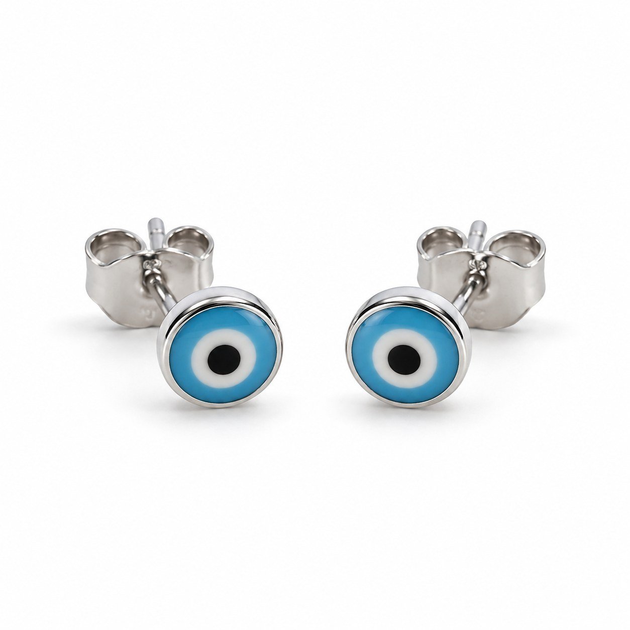 Small evil eye stud earrings, light blue · OP270