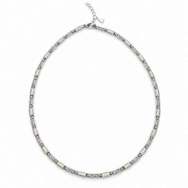 Greek key opal link necklace, white opal · 293DE