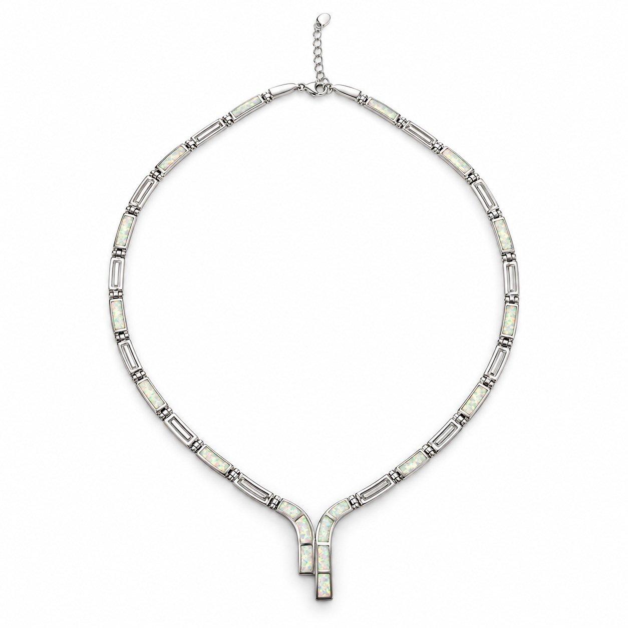 Greek key opal Y necklace, white opal · 293E