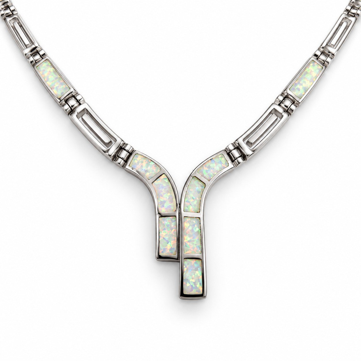 Greek key opal Y necklace, white opal · 293E - Image 2