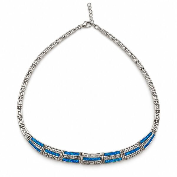 Three-row Greek key opal collar necklace, blue opal · 293Z-SB