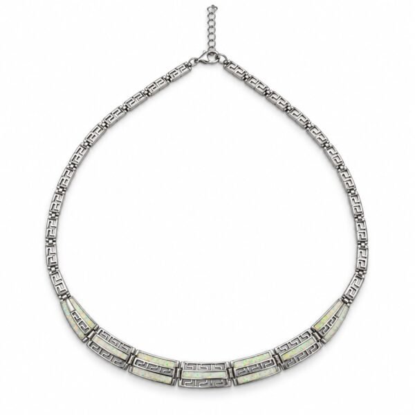 Three-row Greek key opal collar necklace, white opal · 293Z-SW