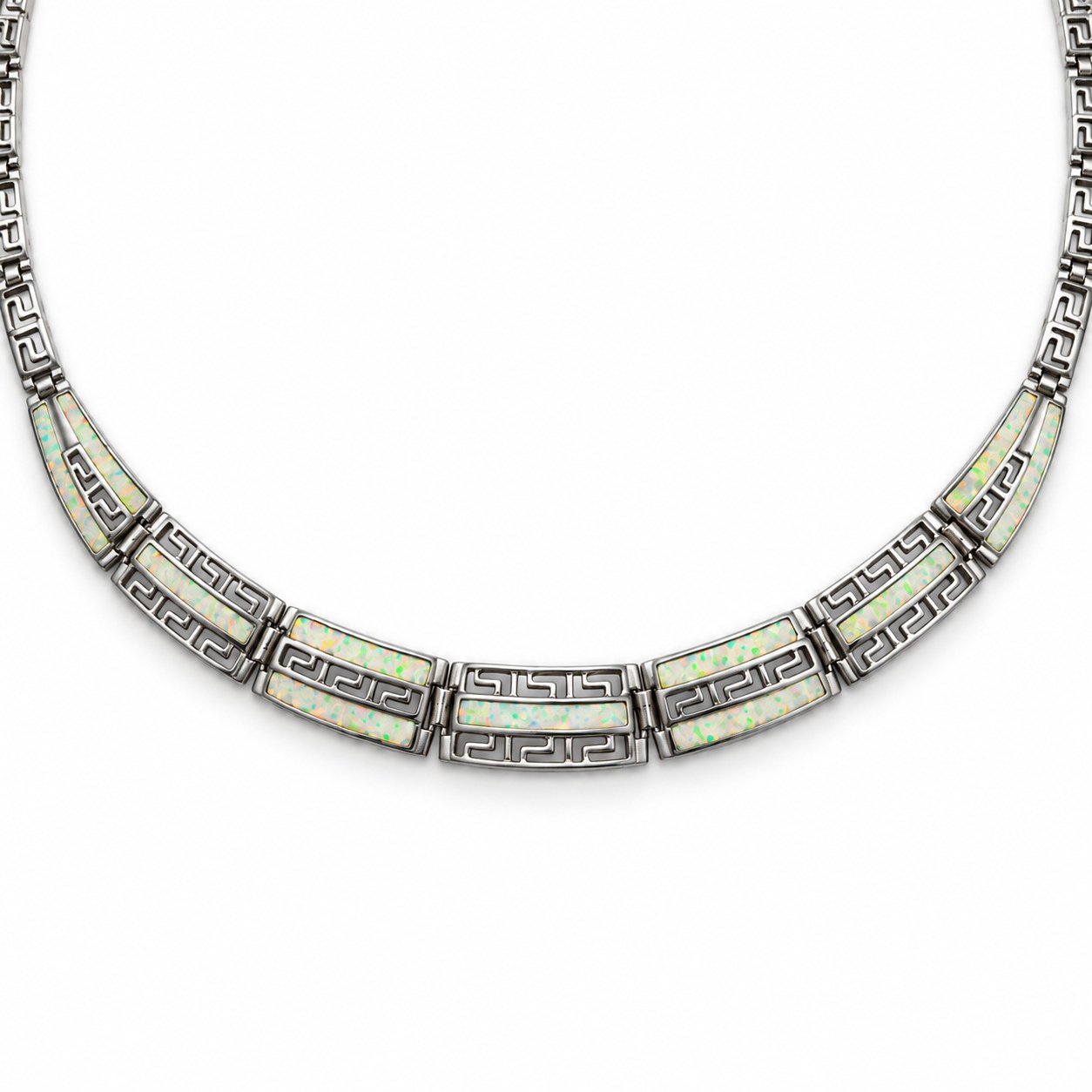 Three-row Greek key opal collar necklace, white opal · 293Z-SW - Image 2