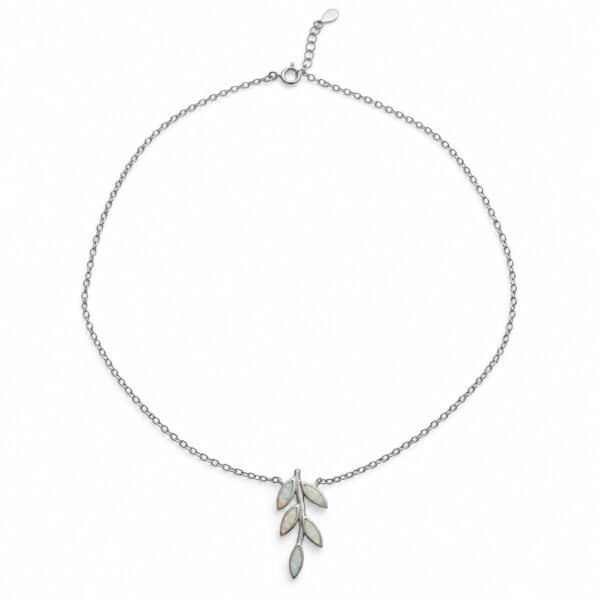 Olive branch opal necklace, white opal · OP190-SW