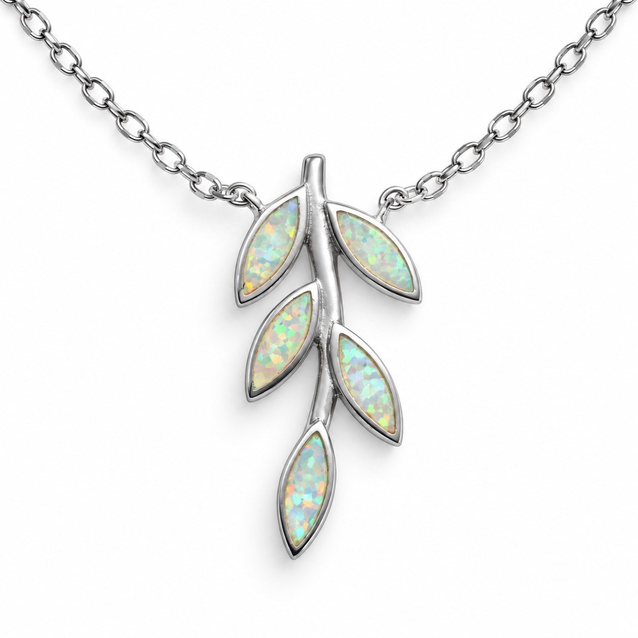 Olive branch opal necklace, white opal · OP190-SW - Image 2