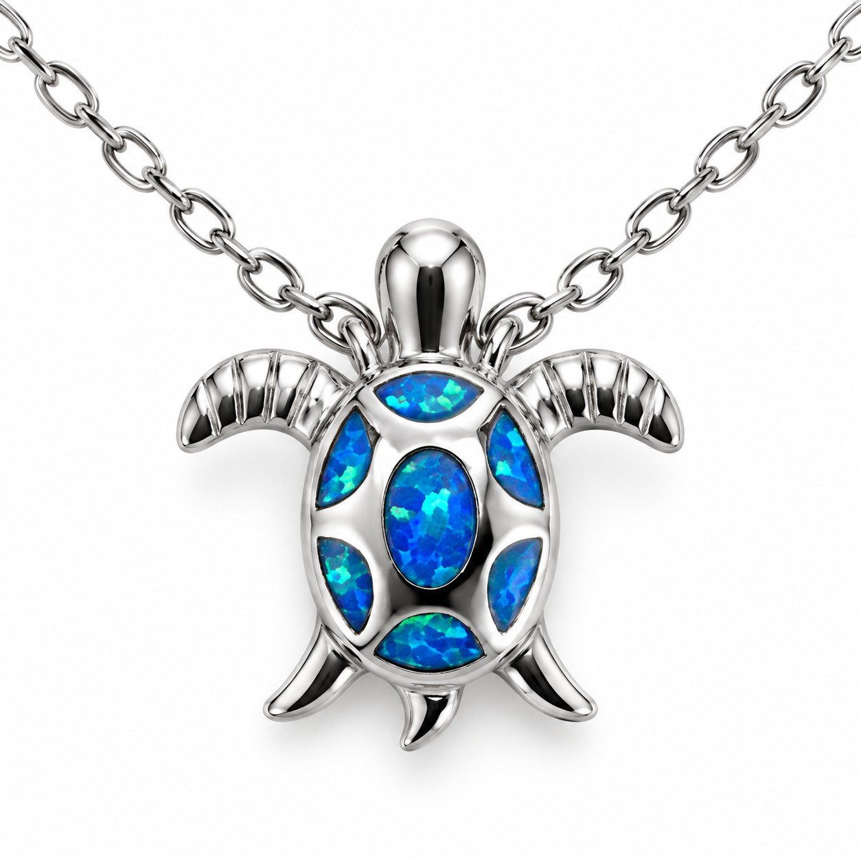 Sea turtle mosaic opal necklace, blue opal · OP197 - Image 2