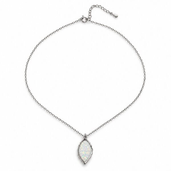 Marquise opal pendant necklace, white opal · OP198