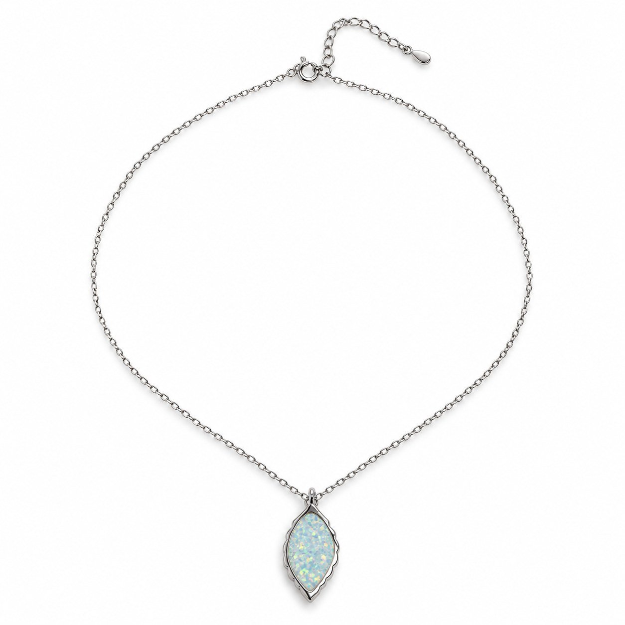 Marquise opal pendant necklace, white opal · OP198