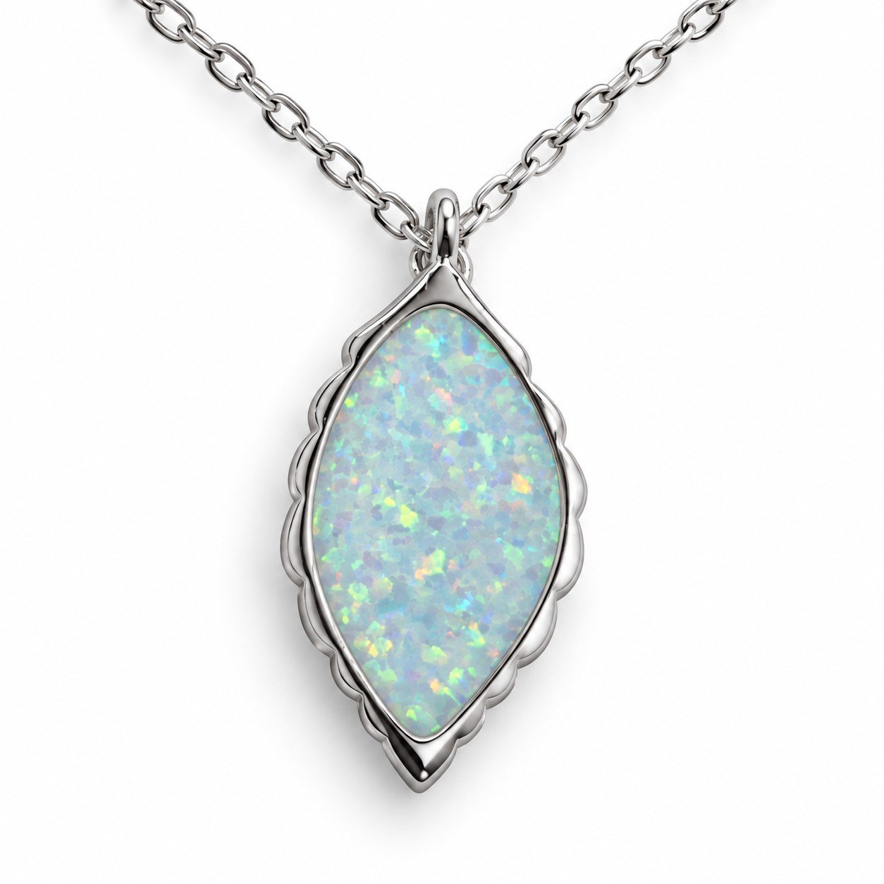 Marquise opal pendant necklace, white opal · OP198 - Image 2
