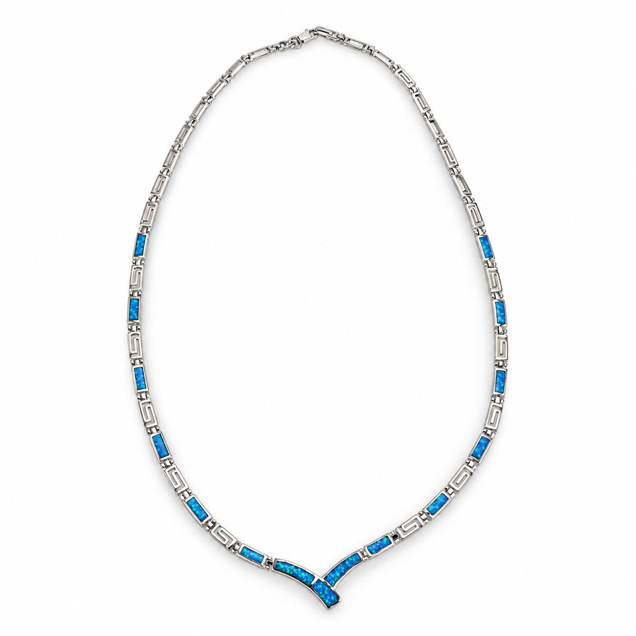 Greek key opal V necklace, blue opal · OP203-SB