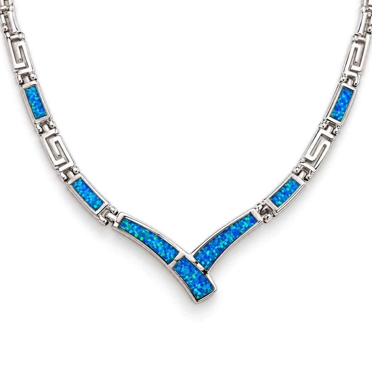 Greek key opal V necklace, blue opal · OP203-SB - Image 2