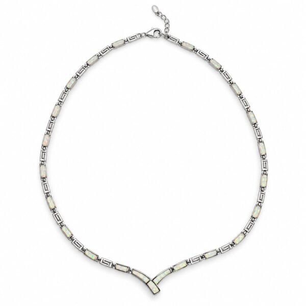 Greek key opal V necklace, white opal · OP203-SW