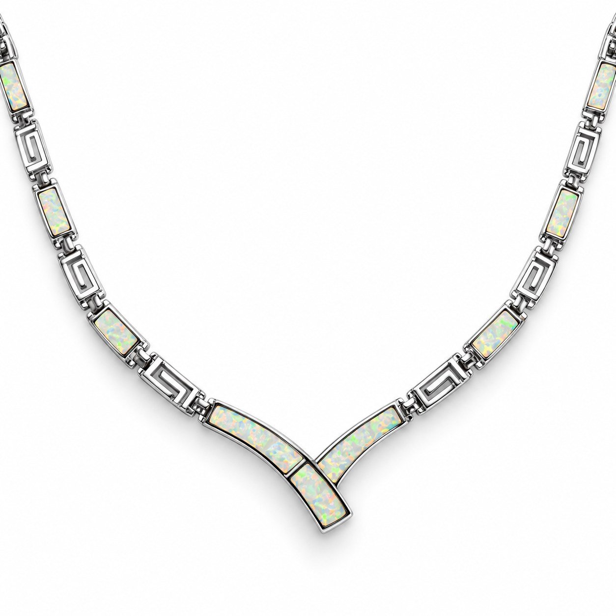 Greek key opal V necklace, white opal · OP203-SW - Image 2