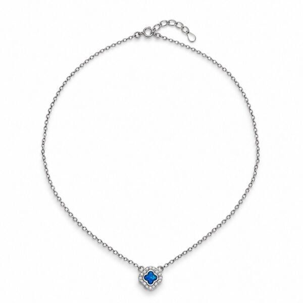 Clover opal necklace with crystal halo, blue opal · OP205-SB