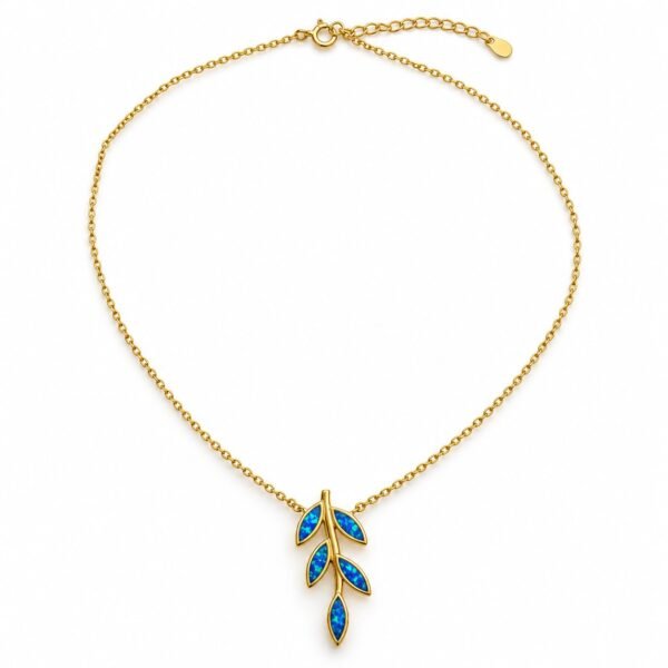 Olive branch opal necklace, gold-plated, blue opal · OP231-GB