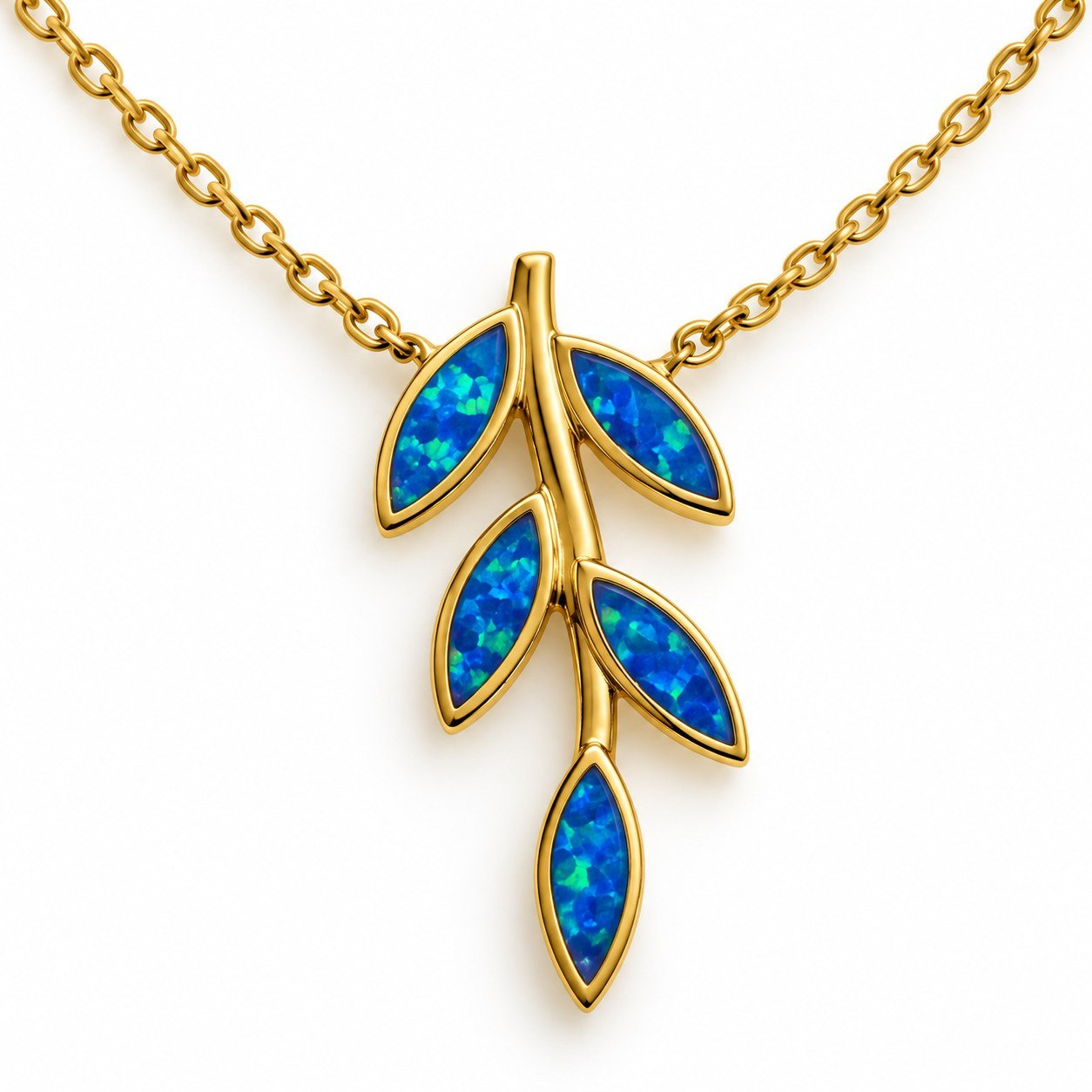 Olive branch opal necklace, gold-plated, blue opal · OP231-GB - Image 2