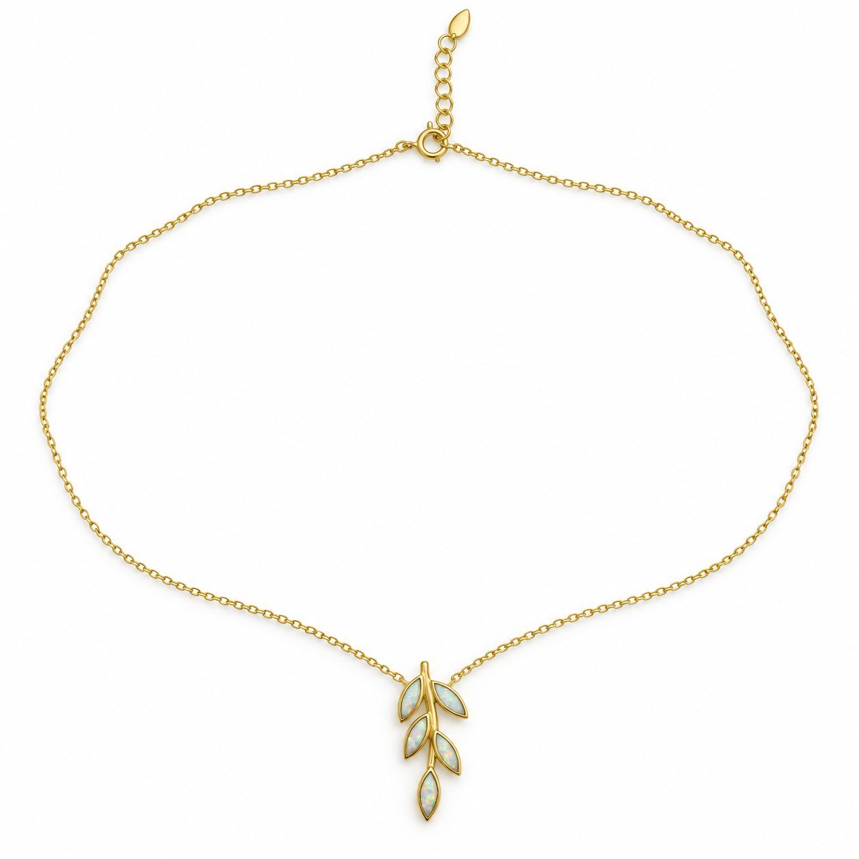Olive branch opal necklace, gold-plated, white opal · OP231-GW