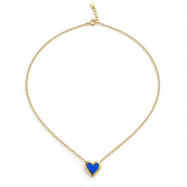 Heart opal necklace, gold-plated, blue opal · OP232-GB