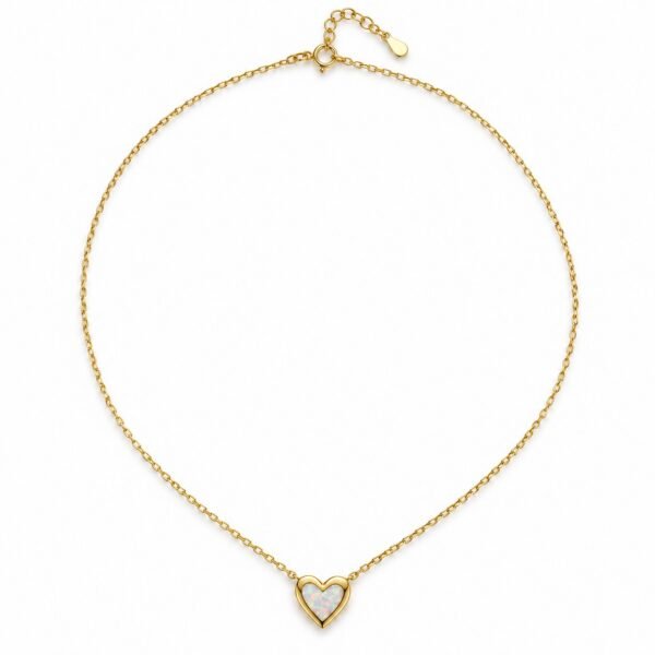 Heart opal necklace, gold-plated, white opal · OP232-GW