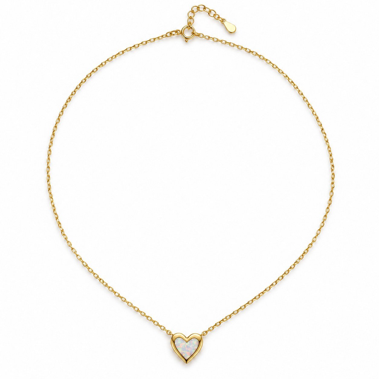 Heart opal necklace, gold-plated, white opal · OP232-GW