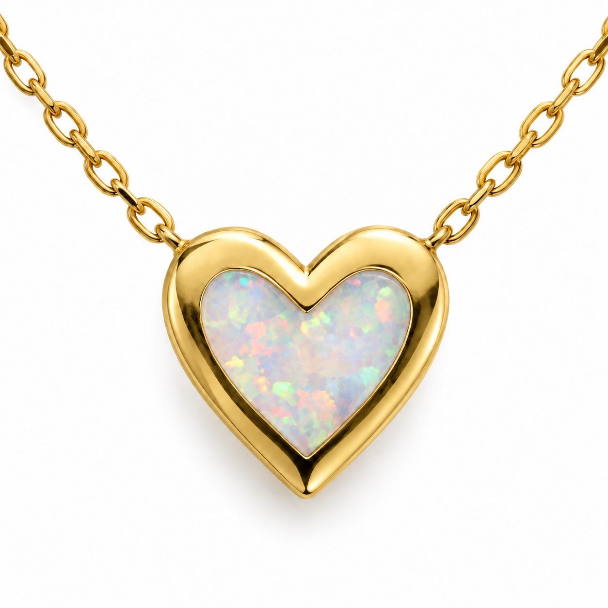 Heart opal necklace, gold-plated, white opal · OP232-GW - Image 2