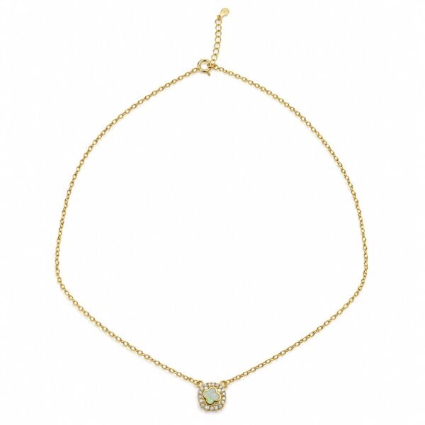 Clover opal necklace with crystal halo, gold-plated, white opal · OP233-GW