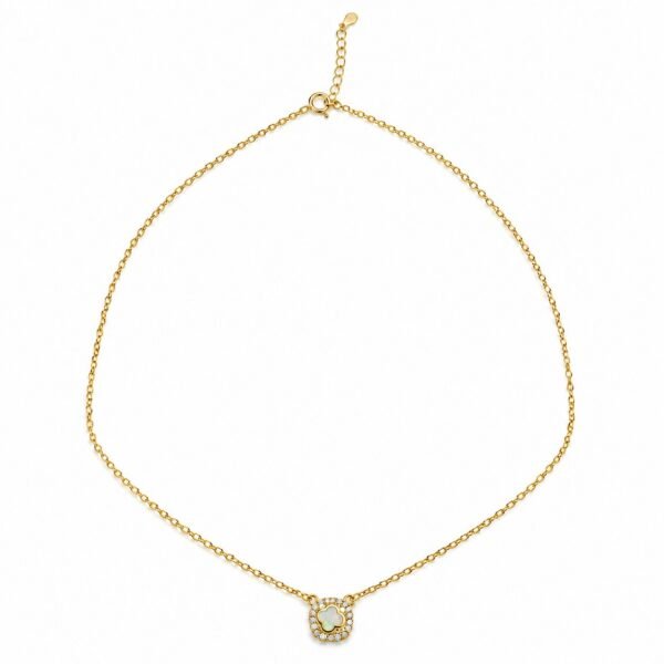 Clover opal necklace with crystal halo, gold-plated, white opal · OP233-GW