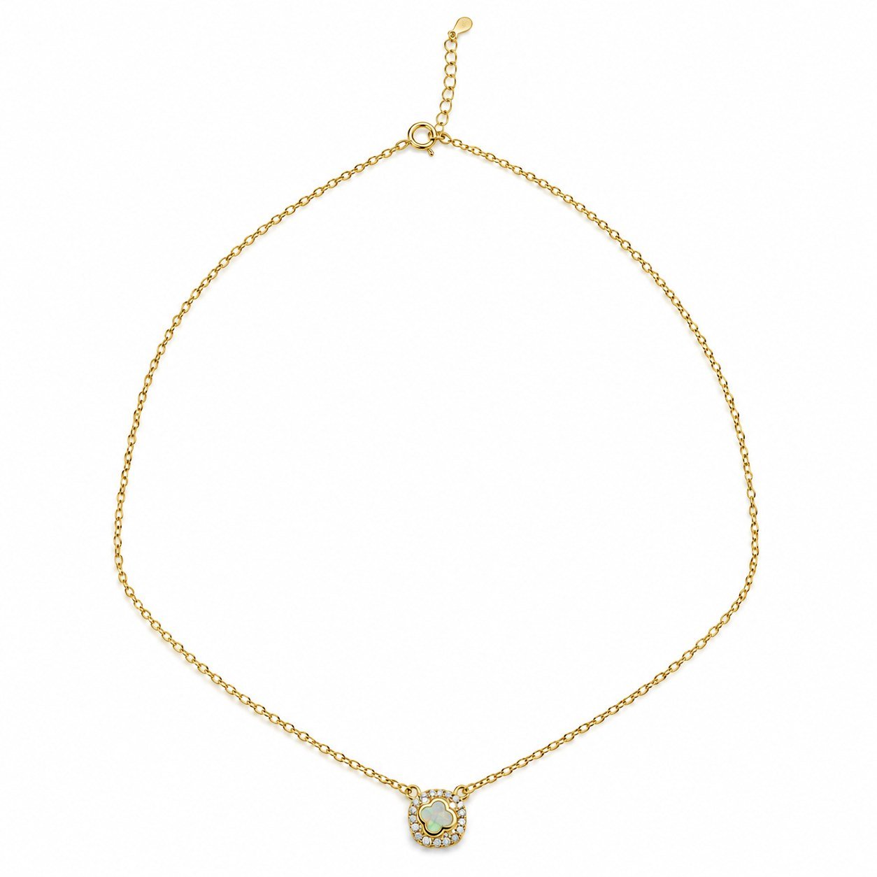Clover opal necklace with crystal halo, gold-plated, white opal · OP233-GW